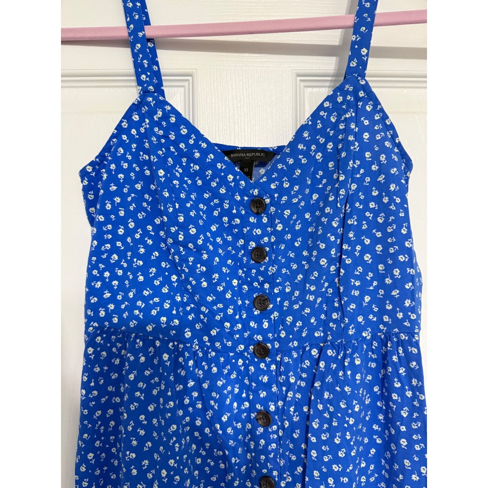 Banana Republic Blue Floral Button Front Sundress Womens XS Cotton Rayon Blend